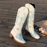 Women's Chunky Heel Embroidered Knee-High Boots 74749570C