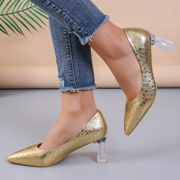 Women's Pointed Toe High-End Gold Chunky High Heels 61304809C