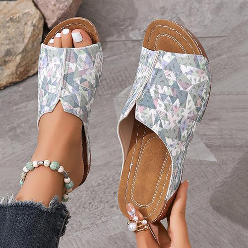 Women's Fish Mouth Geometric Print Wedge Slippers 49077772S