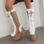 Women's Fur Boots Platform High Heel Gothic Boots 55363358C