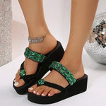 Women's Rhinestone Wedge Thick-soled Fish Mouth Fashion Slippers 64948813C