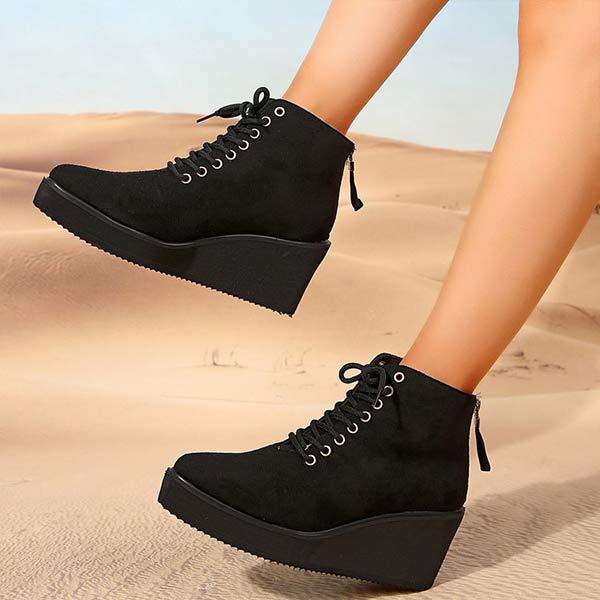 Women's Back-Zip Flat Platform Suede Ankle Boots 06321030C