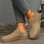 Women's Flat-Soled Lace-Up Suede Casual Sneakers 23828585S