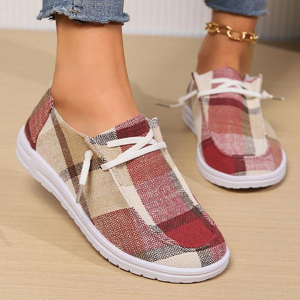 Women's Lace-Up Casual Plaid Flat Canvas Shoes 06532324S