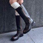 Women's Vintage Chunky Heel Belt Buckle Knee-High Riding Boots 27640616C