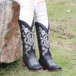 Women's Retro Embroidery Chunky Heel Long Boots 87041459S