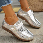 Women's Retro Casual Silver Lace Up Flats 72904430S
