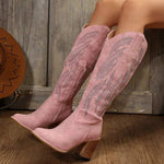 Women's Embroidered Chunky Heel Knee-High Boots 27798151C