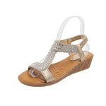 Women's Peep-Toe Elastic Strap Rhinestone Wedge Sandals 21563980C