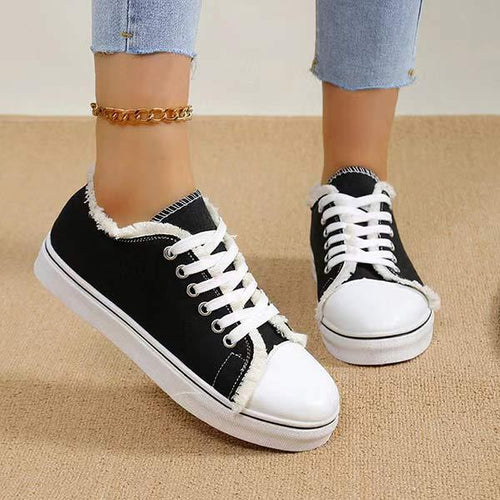 Women's Flat Canvas Shoes with Front Lace-Up Design 35095280C