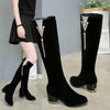 Women's Chunky Heel High-Heeled Side-Zip Knee-High Boots 34072938C