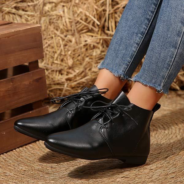 Women's Retro Lace-Up Pointed Toe Short Boots 37899178C