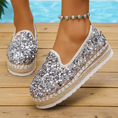 Women's Rhinestone Sequin Thick-Soled Loafers 72299277C