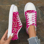 Women's Round-Toe Flat-Soled Lace-Up Sequined Casual Shoes 12179493C