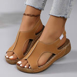 Women's Stitched Velcro Strap Platform Sandals with Wedge Heel 80672117C