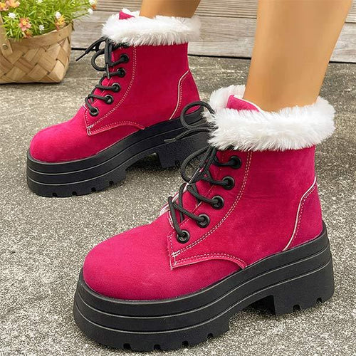 Women's Faux Fur-Lined Short Boots with Platform Soles 69823200C