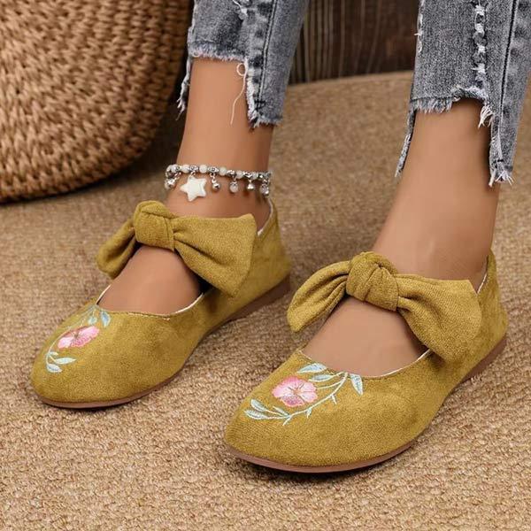 Women's Embroidered Mary Jane Bow Flats 69486345C