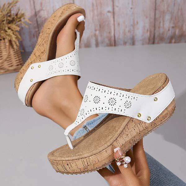 Women's Retro Thick-Soled Wedge Toe-Post Sandals 60874927C