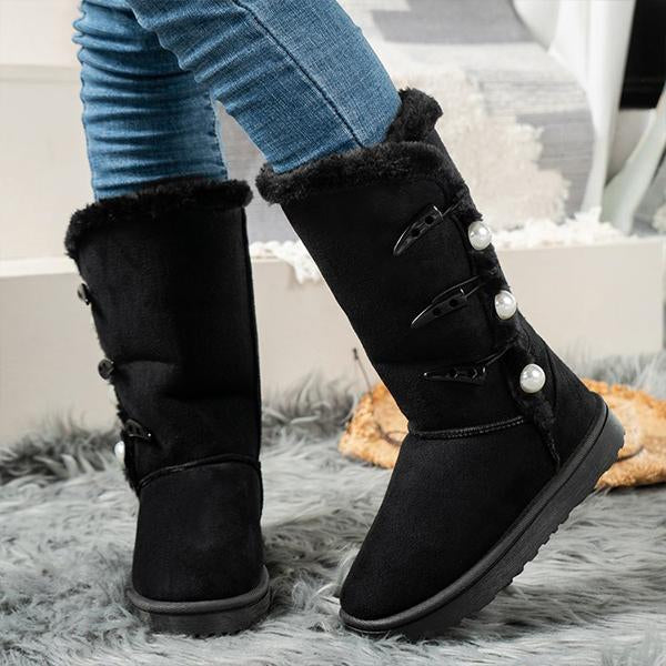 Women's Casual Pearl Button Decorated Long Snow Boots 26617893S