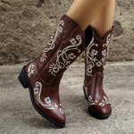 Women's Retro Casual Flower Embroidered Mid-calf Boots 08181419S