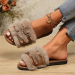 Women's Flat Belted Fur-Lined Slippers 96239205C