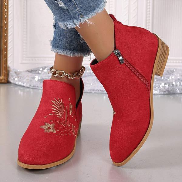 Women's Pointed Toe Embroidered Ankle Boots 92868808C