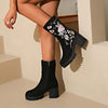 Women's Casual Embroidered Flower Mid-Calf Boots 12059334S