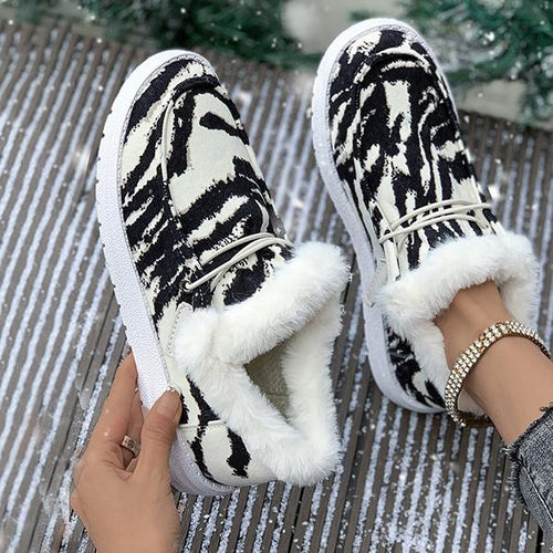 Women's Casual Zebra Print Thick Sole Plush Flats 09999580S