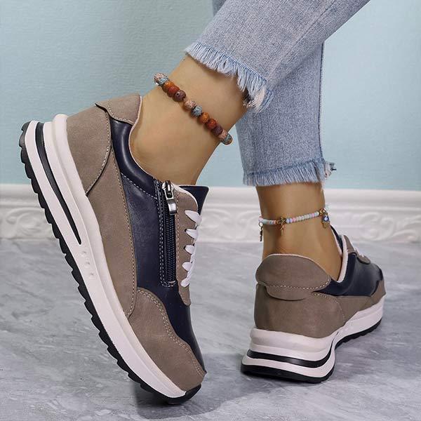 Women's Round Toe Lace-Up Color Block Sneakers 39646912C