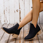 Women's Retro Solid Color Chunky Heel Ankle Boots 93888401S