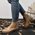 Women's Leopard Print Panel Fashion Ankle Boots 09702040C