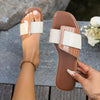Women's Casual Square Toe Contrast Color Flat Slippers 78493760S