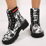 Women's Thick-Soled Printed Graffiti Lace-Up Martin Boots 49666231C