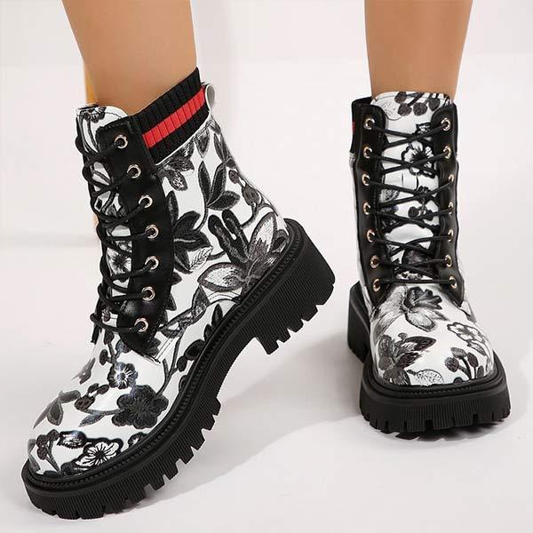 Women's Thick-Soled Printed Graffiti Lace-Up Martin Boots 49666231C