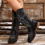 Women's Vintage Embroidered Western Chunky Heel Cowboy Boots 55418390C