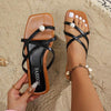 Women's Square Toe Cross Strap Pearl Toe Sandals 86388044C