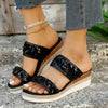 Women's Comfortable Platform Open-Toe Slide Sandals with Shiny Sequins 71388800C
