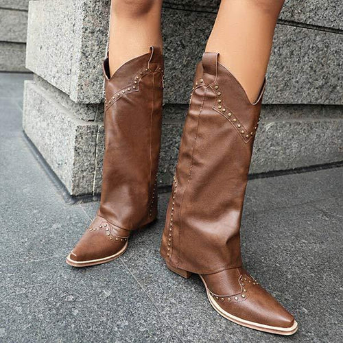 Women's Studded Boots - Pointed Toe Fashion Thigh-High Boots 73894798C