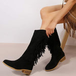 Women's Suede Tassel Block Heel Knee-High Riding Boots 53269765C