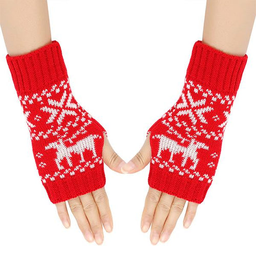 Women's Christmas Elk Knit Warm Gloves 74760018S