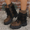 Women's Fashion Leopard Tassel Platform Ankle Boots 47923879S