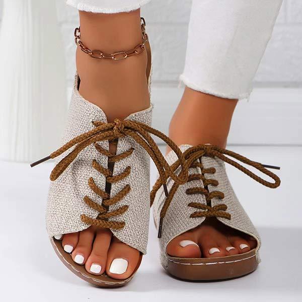 Women's Chunky Sole Casual Lace-Up Fish Mouth Sandals 90794584C