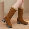 Women's Suede-Like Faux Shearling-Lined Boots with Plush Inner Lining and Chunky Heel 56618094C
