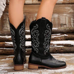 Women's Vintage Embroidered Western Chunky Heel Cowboy Boots 55418390C