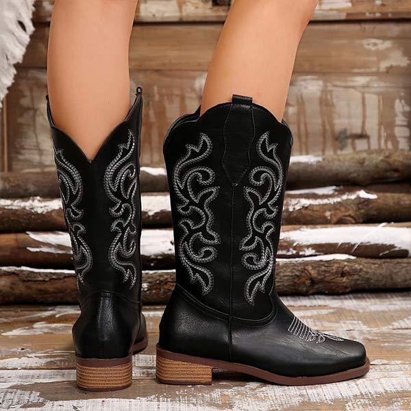 Women's Vintage Embroidered Western Chunky Heel Cowboy Boots 55418390C