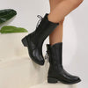 Women's Vintage Black Chunky Heel Side-Zip Fashion Boots 84447249C