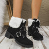 Women's Casual Plush Lace-Up Block Heel Snow Boots 94761948S