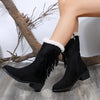 Women's Casual Tassel Mid-calf Black Cotton Boots 43193901S