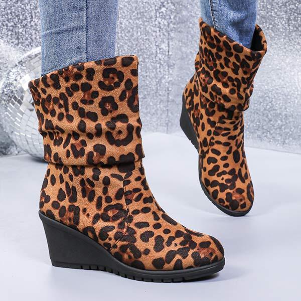 Women's Fashion Leopard-Print Side Zipper Mid-Calf Boots 12461806C