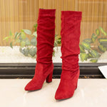 Women's Suede Pleated Chunk Heel Knee-High Boots 87431644S